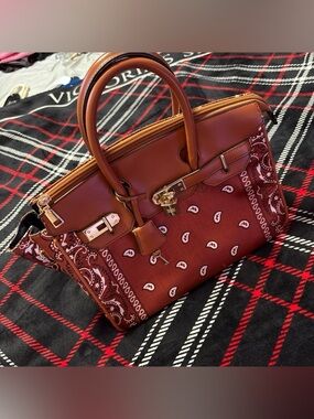 Brown Paisley bandana Faux-Leather Top-Handle Satchel